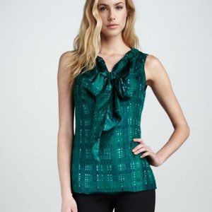 Tory Burch Size 8 Green Saffield Silk Twill Blouse